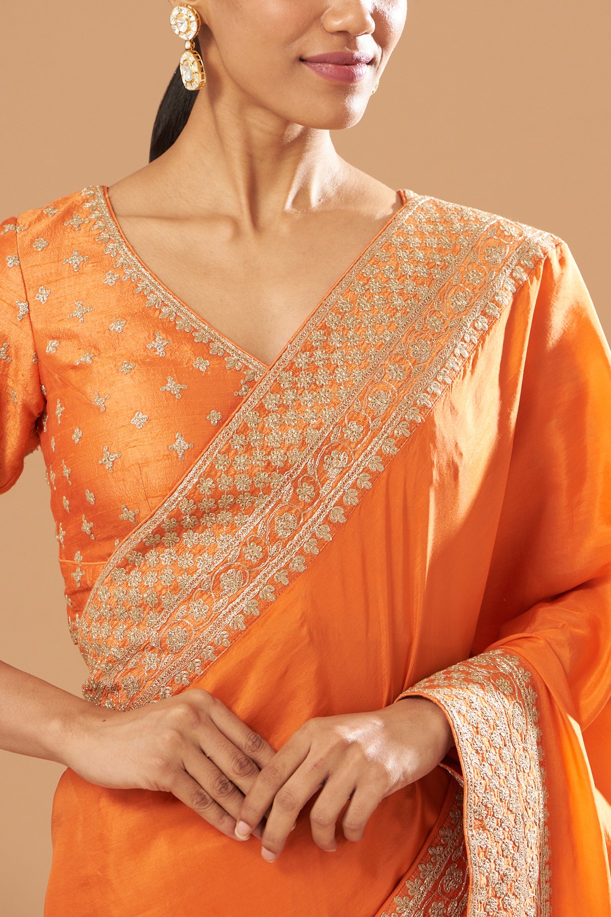 Toasted Orange Sequins Embroidered Sari Set | Arpita Mehta – KYNAH